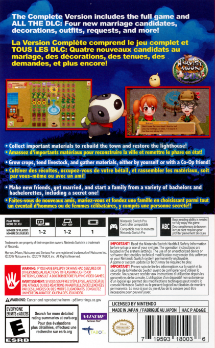 Harvest Moon - Light of Hope — box-2D-back (US)