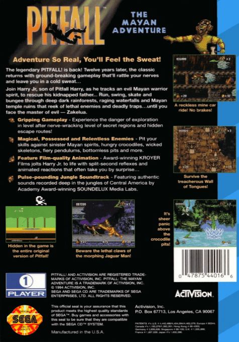 Pitfall - The Mayan Adventure — box-2D-back (US)