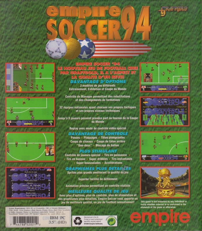 Empire Soccer 94 — box-2D-back (FR)