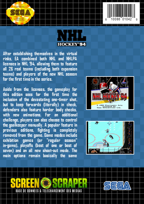NHL Hockey '94 — box-2D-back (SS)