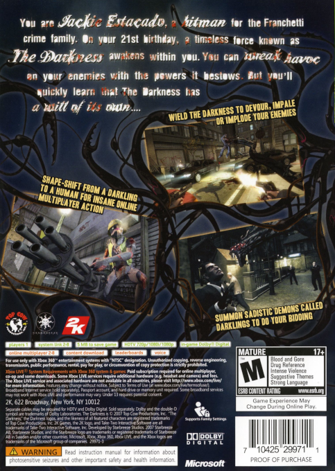 Darkness, The — box-2D-back (US)