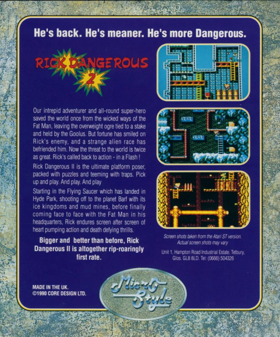 Rick Dangerous 2 — box-2D-back (EU)