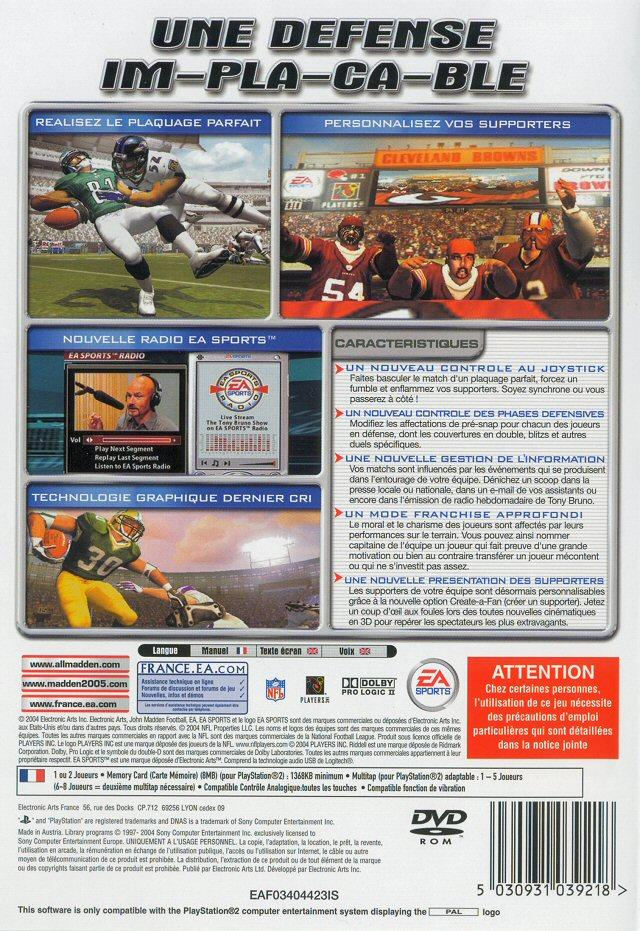 Madden NFL Super Bowl 2005 — box-2D-back (FR)