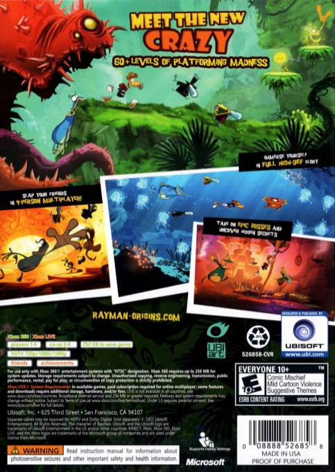 Rayman Origins — box-2D-back (US)