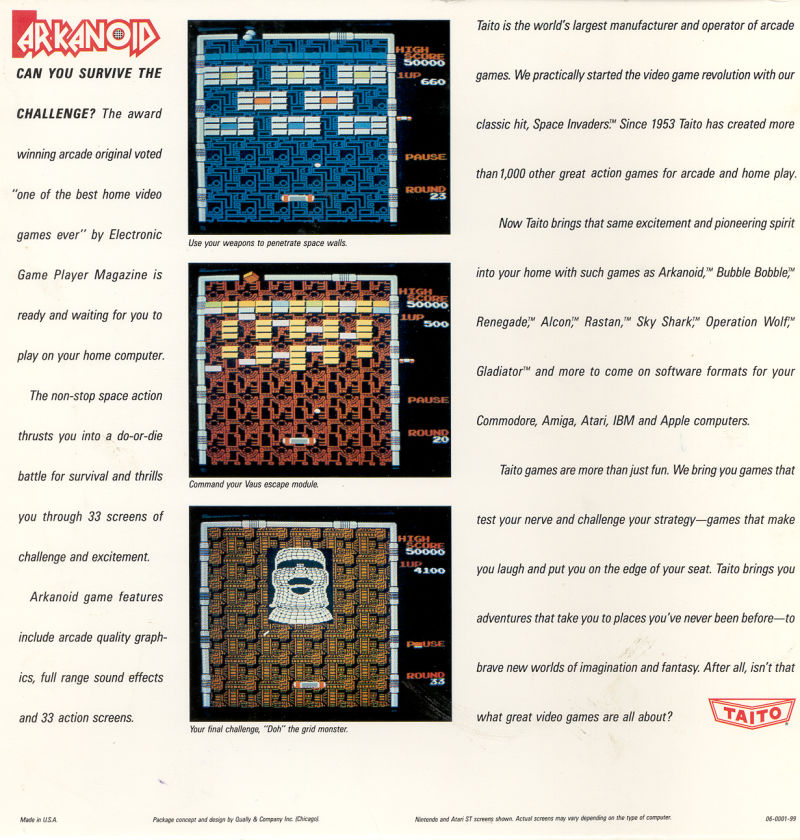 Arkanoid — box-2D-back (US)