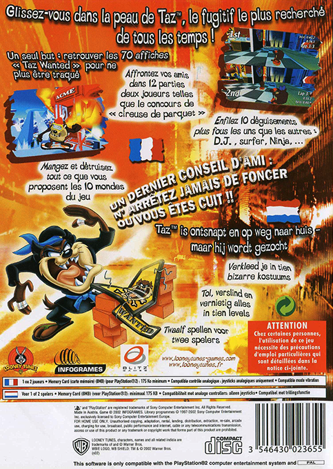 Taz - Wanted — box-2D-back (FR)