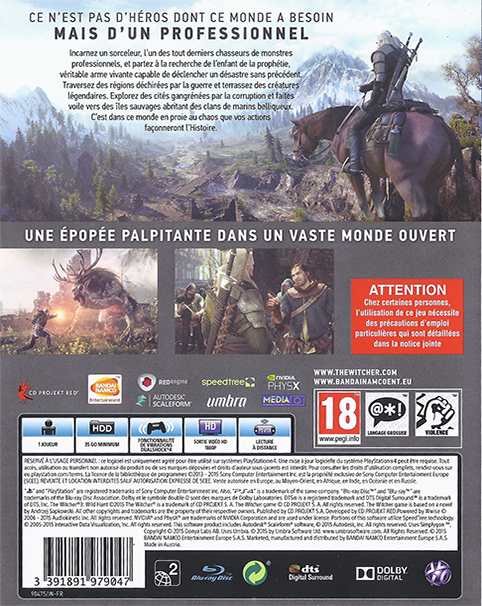 The Witcher 3: Wild Hunt — box-2D-back (FR)