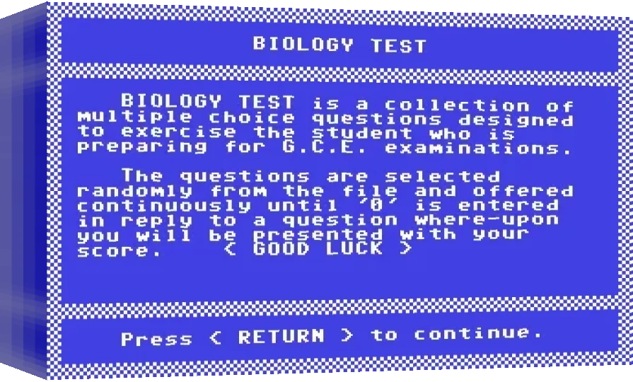 Biology Test - 'o' Level — box-3D (WOR)