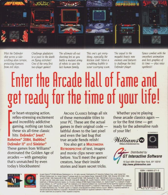 Williams Arcade Classics — box-2D-back (US)