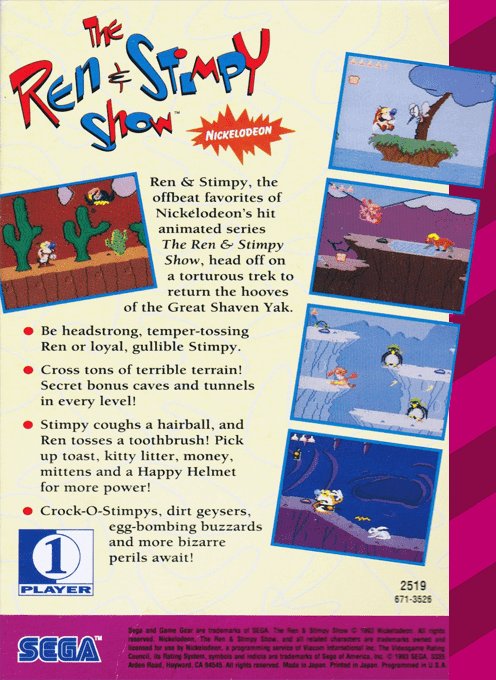 Quest For The Shaven Yak Starring Ren Hoek And Stimpy — box-2D-back (US)