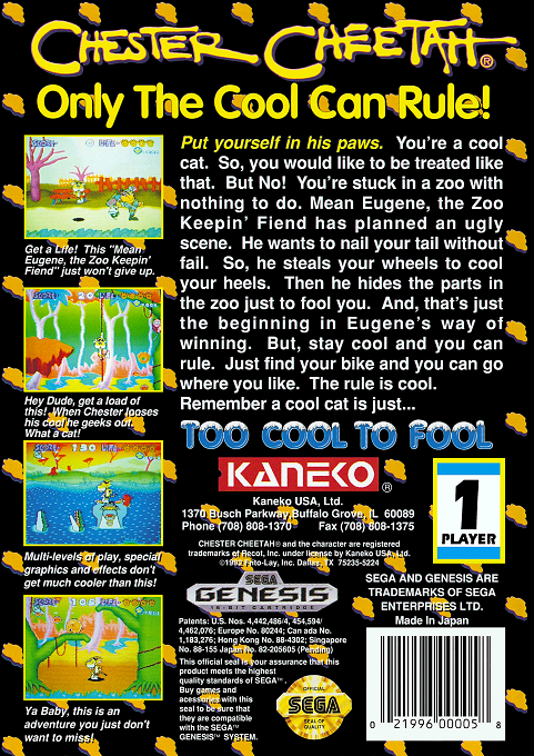 Chester Cheetah - Too Cool To Fool — box-2D-back (US)