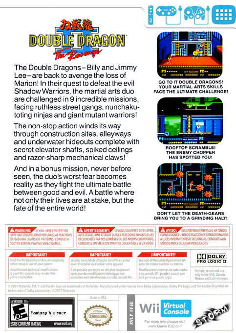 Double Dragon 2 - The Revenge — box-2D-back (EU)