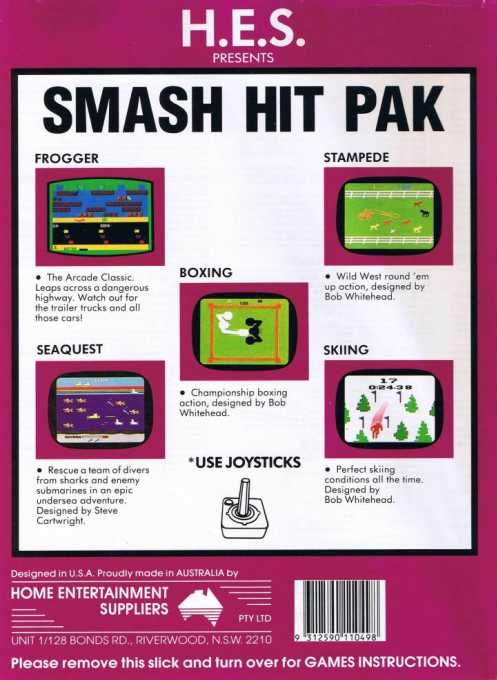 Smash Hit Pak - Frogger / Stampede / Seaquest / Boxing / Skiing — box-2D-back (AU)