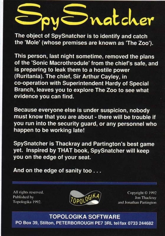 Spy Snatcher — box-2D-back (EU)