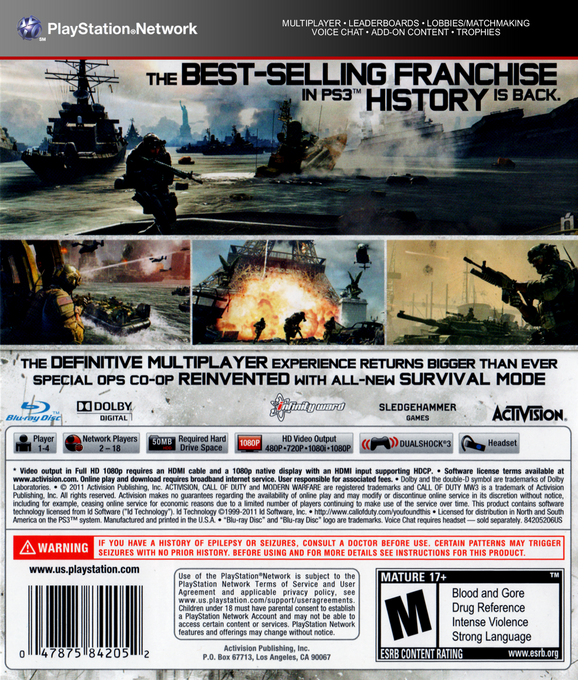 Call of Duty - Modern Warfare 3 — box-2D-back (US)