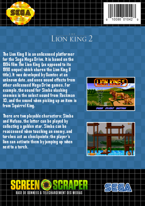 The Lion King 2 — box-2D-back (SS)