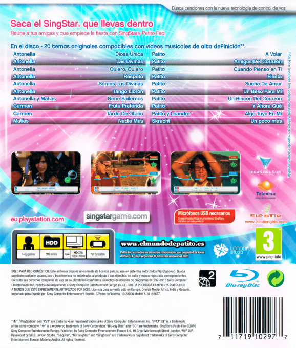SingStar Patito Feo — box-2D-back (SP)