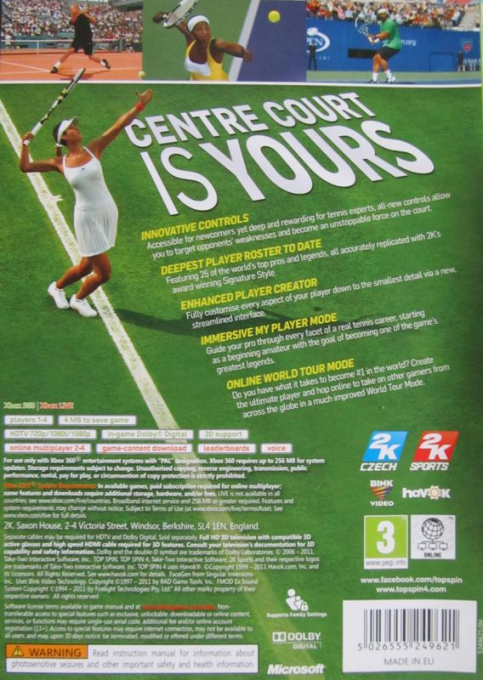 Top Spin 4 — box-2D-back (EU)