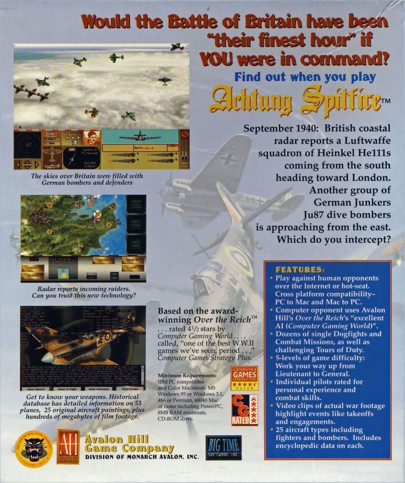 Achtung Spitfire — box-2D-back (US)