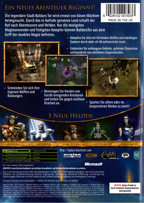 Baldur's Gate - Dark Alliance II — box-2D-back (DE)
