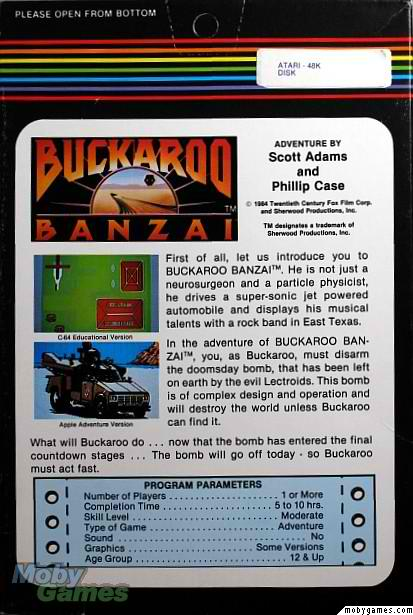 Adventures of Buckaroo Banzai, The - Across the 8th Dimension! — box-2D-back (US)