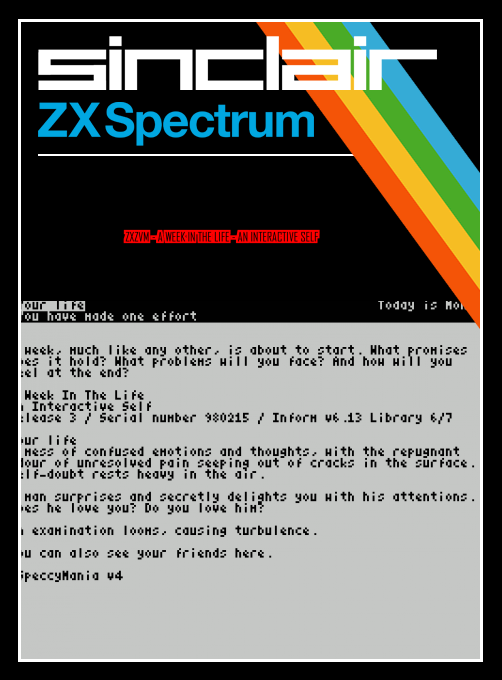 ZxZvm - A Week in the Life - An Interactive Self box art