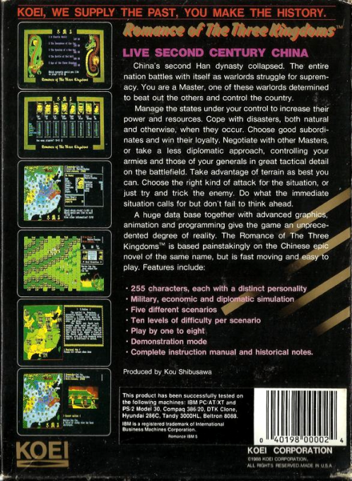 Romance of the Three Kingdoms — box-2D-back (US)