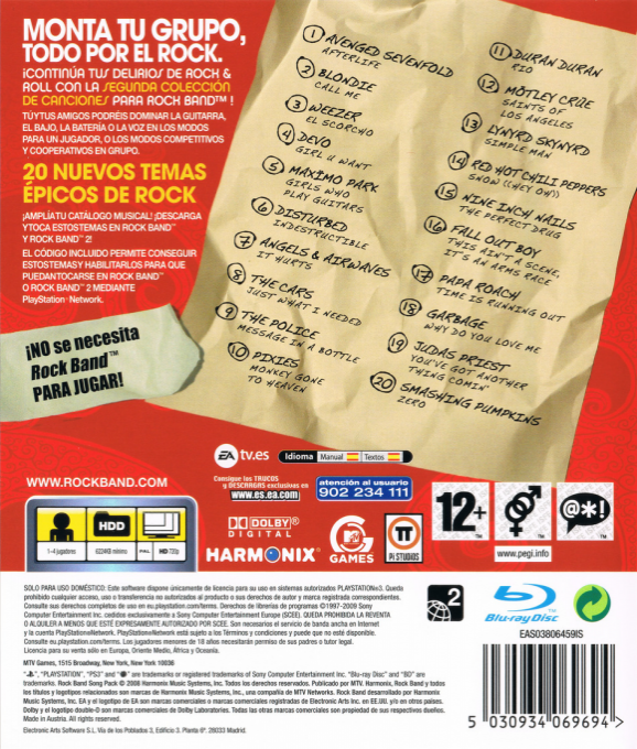 Rock Band - Song Pack 2 — box-2D-back (SP)