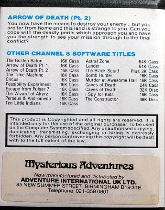 Arrow of Death : Part II — box-2D-back (WOR)