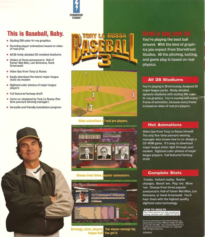 Tony La Russa Baseball 3 — box-2D-back (US)