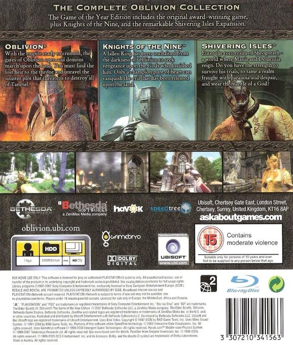 Elder Scrolls 4 - Oblivion Edition Jeu De L'annee, The — box-2D-back (UK)