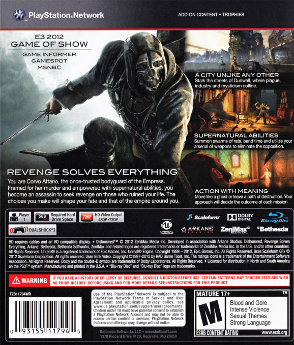 Dishonored - Game of the Year Edition — box-2D-back (US)