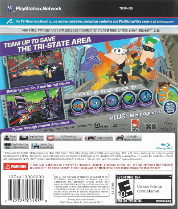Disney Phineas and Ferb - Across the 2nd Dimension — box-2D-back (US)