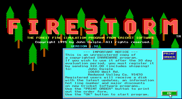 Firestorm : The Forest Fire Simulation Program box art