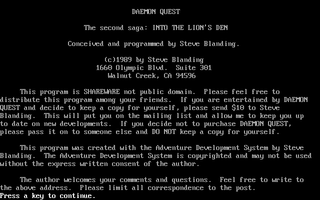 Daemon Quest : The Second Saga - Into The Lion's Den box art