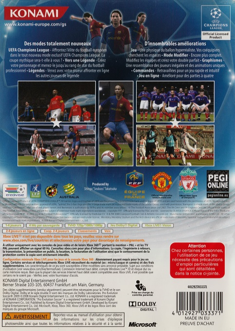Pro Evolution Soccer 2009 — box-2D-back (FR)