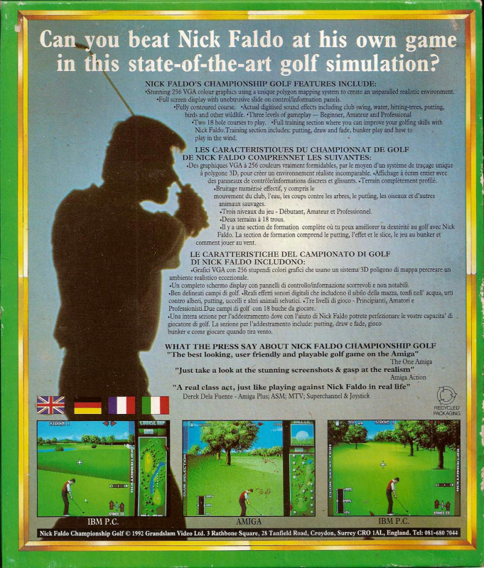 Nick Faldo's Championship Golf — box-2D-back (EU)