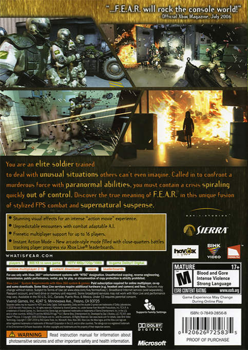 F.E.A.R. - First Encounter Assault Recon — box-2D-back (US)