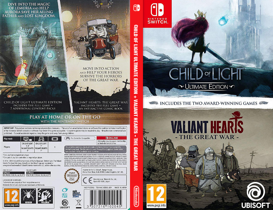 Child of Light - Ultimate Edition/Valiant Hearts - The Great War Double Pack — box-texture (EU)