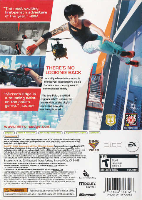 Mirror's Edge — box-2D-back (US)