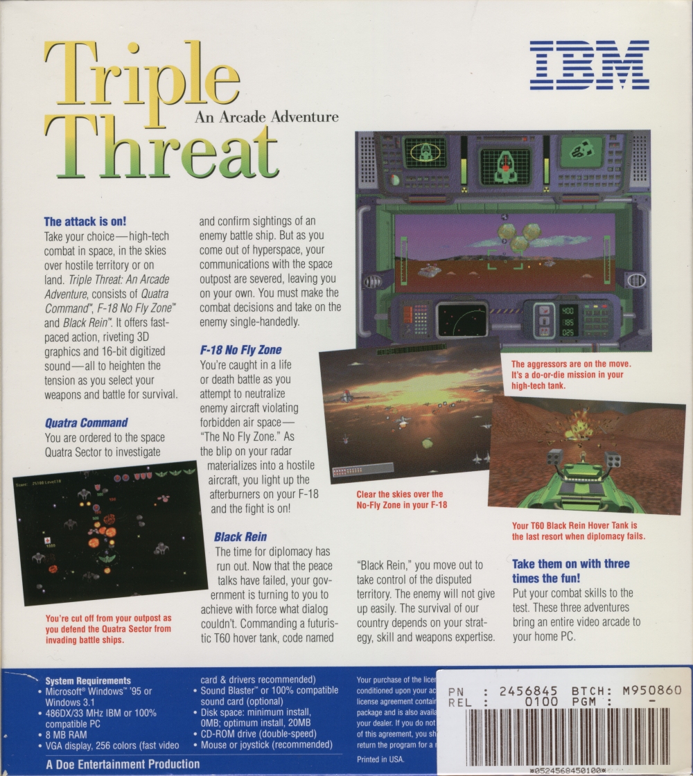 Triple Threat: An Arcade Adventure — box-2D-back (US)