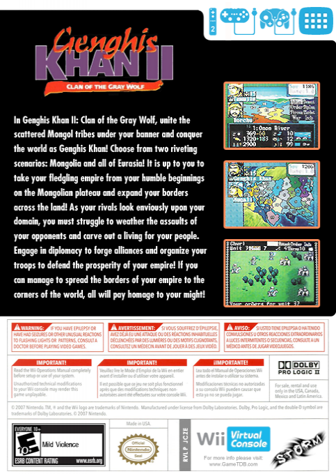 Genghis Khan 2 - Clan of the Gray Wolf — box-2D-back (US)