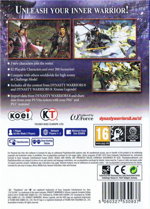 Dynasty Warriors 8 - Xtreme Legends Complete Edition — box-2D-back (EU)