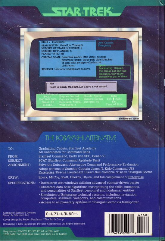 Star Trek - The Kobayashi Alternative — box-2D-back (EU)
