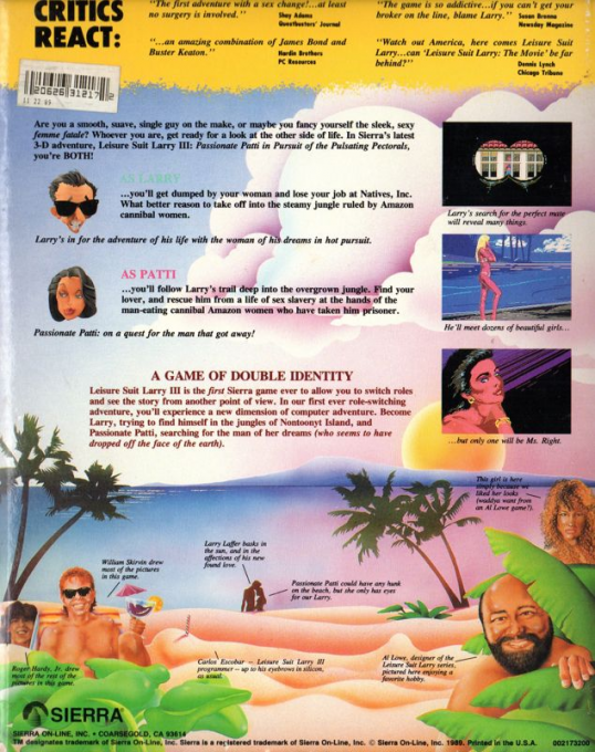 Leisure Suit Larry 3 - Passionate Patti In Pursuit Of The Pulsating Pectorals — box-2D-back (US)