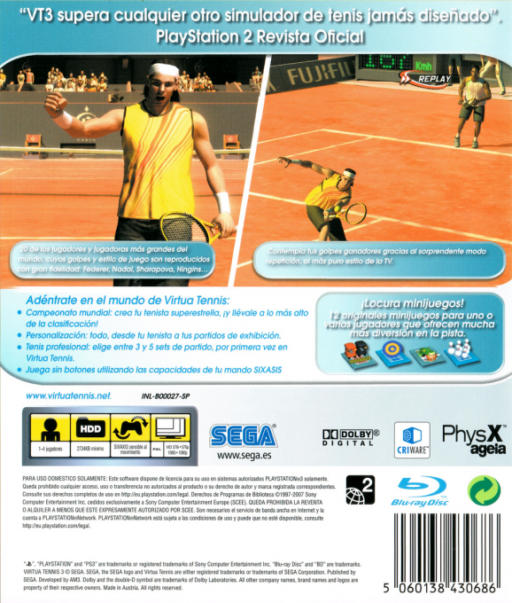 Virtua Tennis 3 — box-2D-back (SP)
