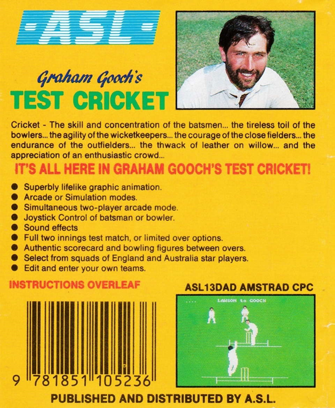 Graham Gooch's Test Cricket — box-2D-back (EU)