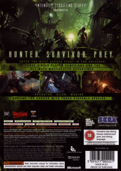 Aliens vs. Predator — box-2D-back (UK)