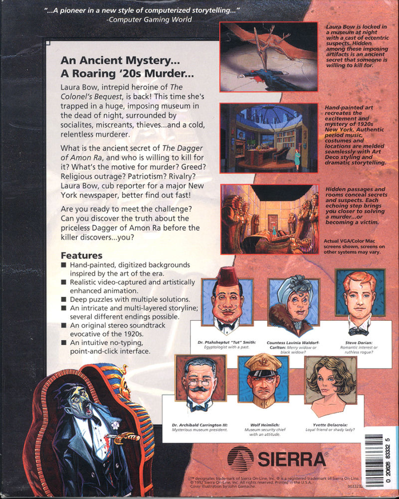 Laura Bow 2: The Dagger of Amon Ra — box-2D-back (WOR)