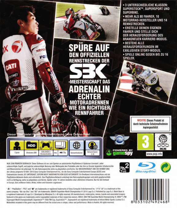 SBK X - Superbike World Championship — box-2D-back (DE)